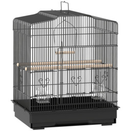 PawHut Large Metal Bird Cage with Stand, Perches, Food Bowls, Swing for Budgie, Parakeet, 46.5 x 36 x 59cm, Black - thumbnail 1