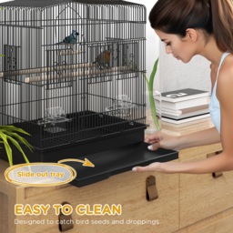 PawHut Large Metal Bird Cage with Stand, Perches, Food Bowls, Swing for Budgie, Parakeet, 46.5 x 36 x 59cm, Black - thumbnail 5