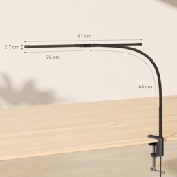 HOMCOM LED Desk Lamp with Clamp, Double Head Table Lamp with 3 Colour Modes & 10 Brightness Levels, Flexible Gooseneck Reading Desk Light with Timer and Memory Function for Study, Office, Work, Black - thumbnail 3