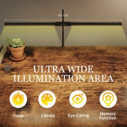 HOMCOM LED Desk Lamp with Clamp, Double Head Table Lamp with 3 Colour Modes & 10 Brightness Levels, Flexible Gooseneck Reading Desk Light with Timer and Memory Function for Study, Office, Work, Black - thumbnail 6