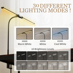 HOMCOM LED Desk Lamp with Clamp, Double Head Table Lamp with 3 Colour Modes & 10 Brightness Levels, Flexible Gooseneck Reading Desk Light with Timer and Memory Function for Study, Office, Work, Black - thumbnail 5