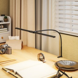 HOMCOM LED Desk Lamp with Clamp, Double Head Table Lamp with 3 Colour Modes & 10 Brightness Levels, Flexible Gooseneck Reading Desk Light with Timer and Memory Function for Study, Office, Work, Black - thumbnail 2