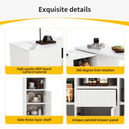 Marble-Effect Bar Table, 360° Swivel Kitchen Island with Slim Storage, Breakfast Bar for Kitchen/Living Room, 198.5x30x72.5 cm, White - Aosom UK - thumbnail 5
