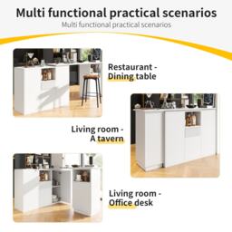 Marble-Effect Bar Table, 360° Swivel Kitchen Island with Slim Storage, Breakfast Bar for Kitchen/Living Room, 198.5x30x72.5 cm, White - Aosom UK - thumbnail 6
