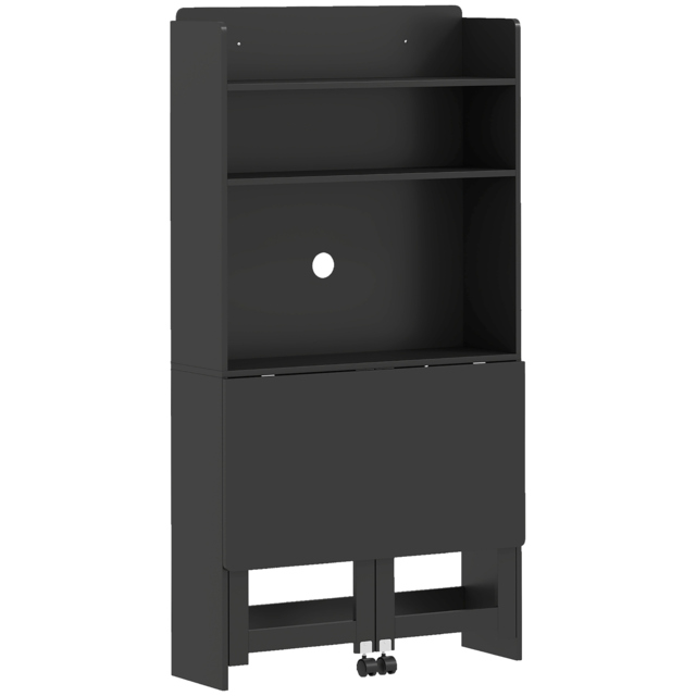 HOMCOM Foldable Desktop, Computer Desk with Storage Shelves, 80 x 69 x 155 cm, Black - image 1