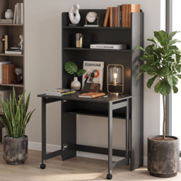 HOMCOM Foldable Desktop, Computer Desk with Storage Shelves, 80 x 69 x 155 cm, Black - thumbnail 9