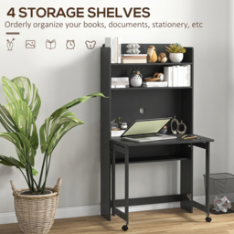 HOMCOM Foldable Desktop, Computer Desk with Storage Shelves, 80 x 69 x 155 cm, Black - thumbnail 5