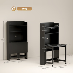 HOMCOM Foldable Desktop, Computer Desk with Storage Shelves, 80 x 69 x 155 cm, Black - thumbnail 3
