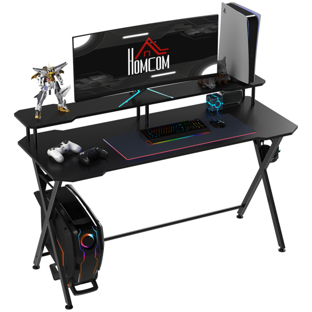 HOMCOM Gaming Computer Desk, Racing Table Workstation, Headphone Hook, Curved Front, Adjustable Feet, for Home Office Use, Black. - Aosom UK - image 1