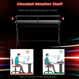 HOMCOM Gaming Computer Desk, Racing Table Workstation, Headphone Hook, Curved Front, Adjustable Feet, for Home Office Use, Black. - Aosom UK - thumbnail 6