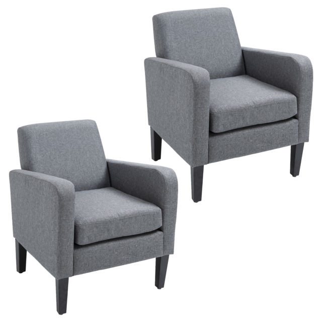 HOMCOM 2 Pieces Modern Armchairs with Rubber Wood Legs, Upholstered Accent Chairs, Single Sofa for Living Room, Bedroom, Grey - image 1