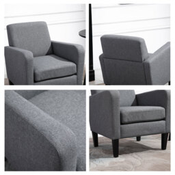 HOMCOM 2 Pieces Modern Armchairs with Rubber Wood Legs, Upholstered Accent Chairs, Single Sofa for Living Room, Bedroom, Grey - thumbnail 8