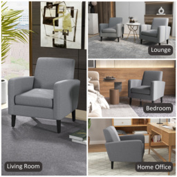 HOMCOM 2 Pieces Modern Armchairs with Rubber Wood Legs, Upholstered Accent Chairs, Single Sofa for Living Room, Bedroom, Grey - thumbnail 7