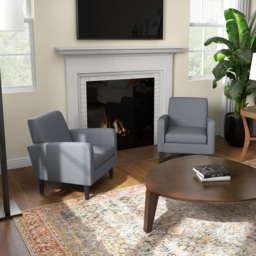 HOMCOM 2 Pieces Modern Armchairs with Rubber Wood Legs, Upholstered Accent Chairs, Single Sofa for Living Room, Bedroom, Grey - thumbnail 2