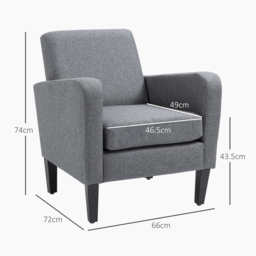 HOMCOM 2 Pieces Modern Armchairs with Rubber Wood Legs, Upholstered Accent Chairs, Single Sofa for Living Room, Bedroom, Grey - thumbnail 3