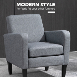 HOMCOM 2 Pieces Modern Armchairs with Rubber Wood Legs, Upholstered Accent Chairs, Single Sofa for Living Room, Bedroom, Grey - thumbnail 4