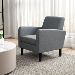 HOMCOM 2 Pieces Modern Armchairs with Rubber Wood Legs, Upholstered Accent Chairs, Single Sofa for Living Room, Bedroom, Grey - thumbnail 9