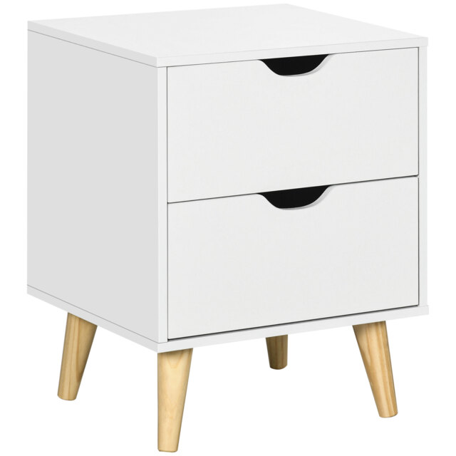 HOMCOM Bedside Table, Bedside Cabinet with 2 Drawers, Side End Table with Pine Wood Legs for Bedroom Living Room, White - image 1