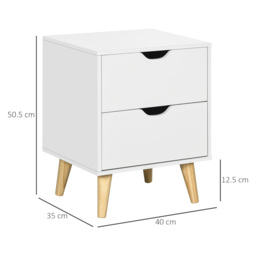 HOMCOM Bedside Table, Bedside Cabinet with 2 Drawers, Side End Table with Pine Wood Legs for Bedroom Living Room, White - thumbnail 3