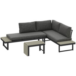 Outsunny 4 Seater L Shaped Aluminium Sectional Garden Furniture Set with 2 Loveseats and Wood-Plastic Coffee Table - Dark Grey - thumbnail 1