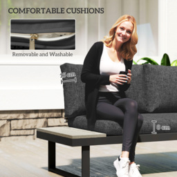 Outsunny 4 Seater L Shaped Aluminium Sectional Garden Furniture Set with 2 Loveseats and Wood-Plastic Coffee Table - Dark Grey - thumbnail 7