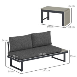 Outsunny 4 Seater L Shaped Aluminium Sectional Garden Furniture Set with 2 Loveseats and Wood-Plastic Coffee Table - Dark Grey - thumbnail 3