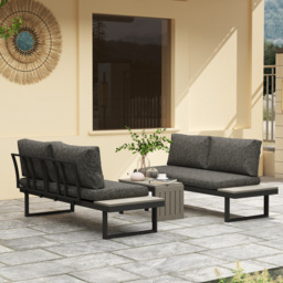 Outsunny 4 Seater L Shaped Aluminium Sectional Garden Furniture Set with 2 Loveseats and Wood-Plastic Coffee Table - Dark Grey - thumbnail 2