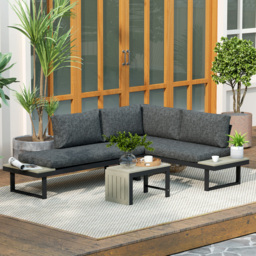 Outsunny 4 Seater L Shaped Aluminium Sectional Garden Furniture Set with 2 Loveseats and Wood-Plastic Coffee Table - Dark Grey - thumbnail 9
