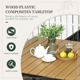 Outsunny Patio 5 PCs PE Rattan Dining Set, Garden Round Wicker 4-seater Rattan Cube Dining Sets, w/ Wood Grain Plastic Top, Space-saving Design Black - thumbnail 6