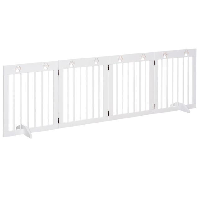 PawHut Pet Gate 4 Panel Folding Wooden Dog Barrier Freestanding Dog Gate For Stairs w/ Support Feet - Aosom UK - image 1