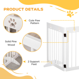 PawHut Pet Gate 4 Panel Folding Wooden Dog Barrier Freestanding Dog Gate For Stairs w/ Support Feet - Aosom UK - thumbnail 5