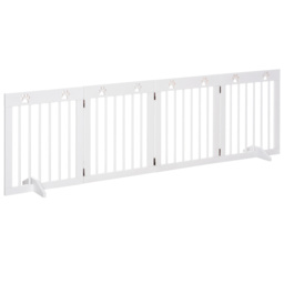 PawHut Pet Gate 4 Panel Folding Wooden Dog Barrier Freestanding Dog Gate For Stairs w/ Support Feet - Aosom UK