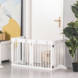PawHut Pet Gate 4 Panel Folding Wooden Dog Barrier Freestanding Dog Gate For Stairs w/ Support Feet - Aosom UK - thumbnail 9