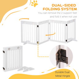 PawHut Pet Gate 4 Panel Folding Wooden Dog Barrier Freestanding Dog Gate For Stairs w/ Support Feet - Aosom UK - thumbnail 4