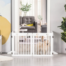 PawHut Pet Gate 4 Panel Folding Wooden Dog Barrier Freestanding Dog Gate For Stairs w/ Support Feet - Aosom UK - thumbnail 7