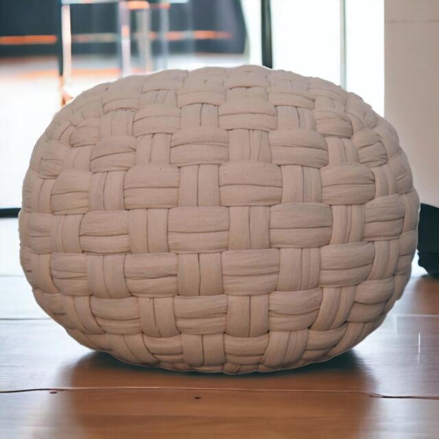 Handcrafted Tube Pouffe with Pleated Design, Breathable Cotton Fabric, Futon with Delivered Fully Assembled, 48L x 48W x 36H cm, Cream - Aosom UK - image 1