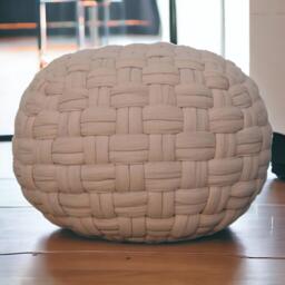 Handcrafted Tube Pouffe with Pleated Design, Breathable Cotton Fabric, Futon with Delivered Fully Assembled, 48L x 48W x 36H cm, Cream - Aosom UK