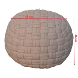 Handcrafted Tube Pouffe with Pleated Design, Breathable Cotton Fabric, Futon with Delivered Fully Assembled, 48L x 48W x 36H cm, Cream - Aosom UK - thumbnail 3