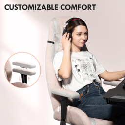 HOMCOM Fabric Gaming Chair with Lumbar Support, Headrest - Pale Pink - thumbnail 7