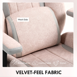 HOMCOM Fabric Gaming Chair with Lumbar Support, Headrest - Pale Pink - thumbnail 8