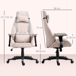 HOMCOM Fabric Gaming Chair with Lumbar Support, Headrest - Pale Pink - thumbnail 3