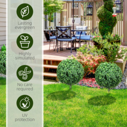 HOMCOM Artificial Boxwood Trees w/ Ground Stake, Set of 2 Ball Shaped Topiary Trees for Home Office & Living Room, UV Resistant - thumbnail 6