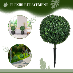 HOMCOM Artificial Boxwood Trees w/ Ground Stake, Set of 2 Ball Shaped Topiary Trees for Home Office & Living Room, UV Resistant - thumbnail 4