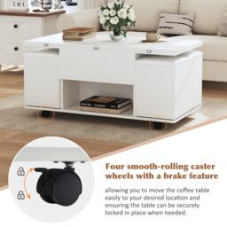 Child-Friendly Lift-Up Coffee Table with Hydraulic Mechanism, Hidden Storage, Adjustable Height, Modern Sofa Table for Living Room, White - Aosom UK - thumbnail 8