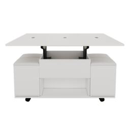 Child-Friendly Lift-Up Coffee Table with Hydraulic Mechanism, Hidden Storage, Adjustable Height, Modern Sofa Table for Living Room, White - Aosom UK - thumbnail 2