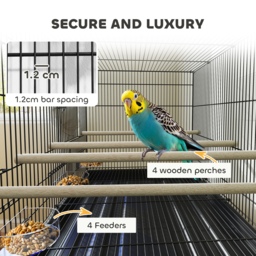 PawHut Bird Cage with Divider, 4 Wooden Perches, Slide Out Tray, 4 Feeders, for Budgie, Lovebird, Canary, 76 x 46 x 116cm Black - thumbnail 5