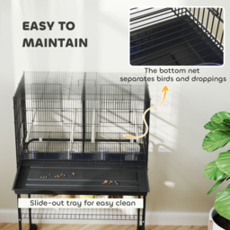 PawHut Bird Cage with Divider, 4 Wooden Perches, Slide Out Tray, 4 Feeders, for Budgie, Lovebird, Canary, 76 x 46 x 116cm Black - thumbnail 7
