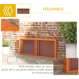 PawHut Wooden Folding Rabbit Hutch, for 2-3 Rabbits - Orange - thumbnail 6