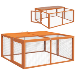 PawHut Wooden Folding Rabbit Hutch, for 2-3 Rabbits - Orange - thumbnail 1