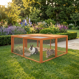 PawHut Wooden Folding Rabbit Hutch, for 2-3 Rabbits - Orange - thumbnail 2